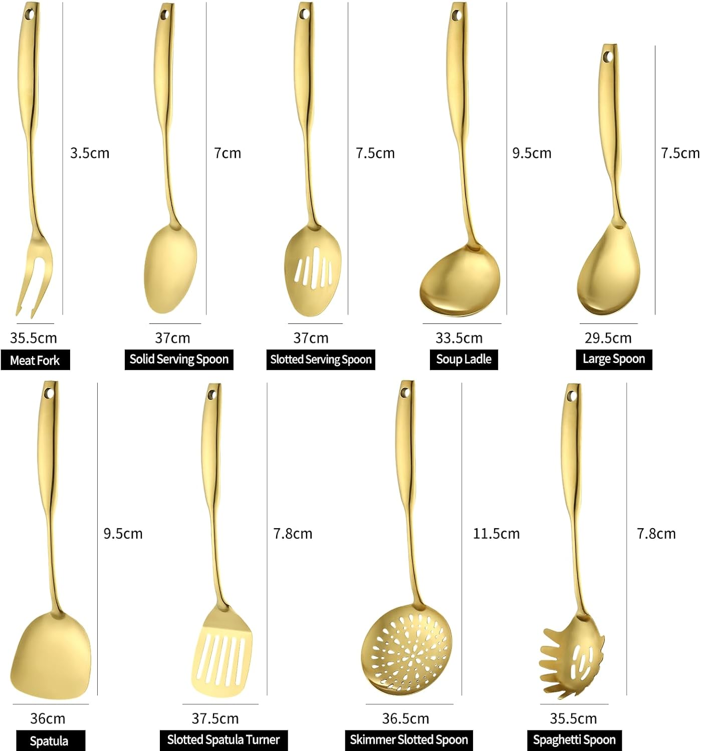 Lazycorner Kitchen Utensil Set 9-Piece Stainless Steel 304 Polished Mirror Finish Cooking Spoons, Slotted Spoon, Turner, Spatula, Pasta Spoon– Dishwasher Safe, Rust-Resistant