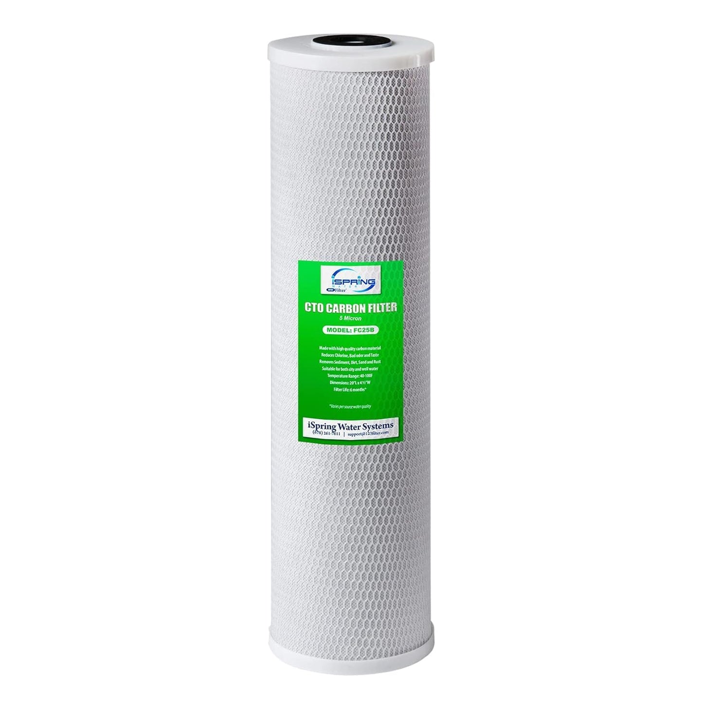 iSpring FC25B Whole House Water Filter, CTO Carbon Block, 20” x 4.5” for Sediment & Chlorine Removal