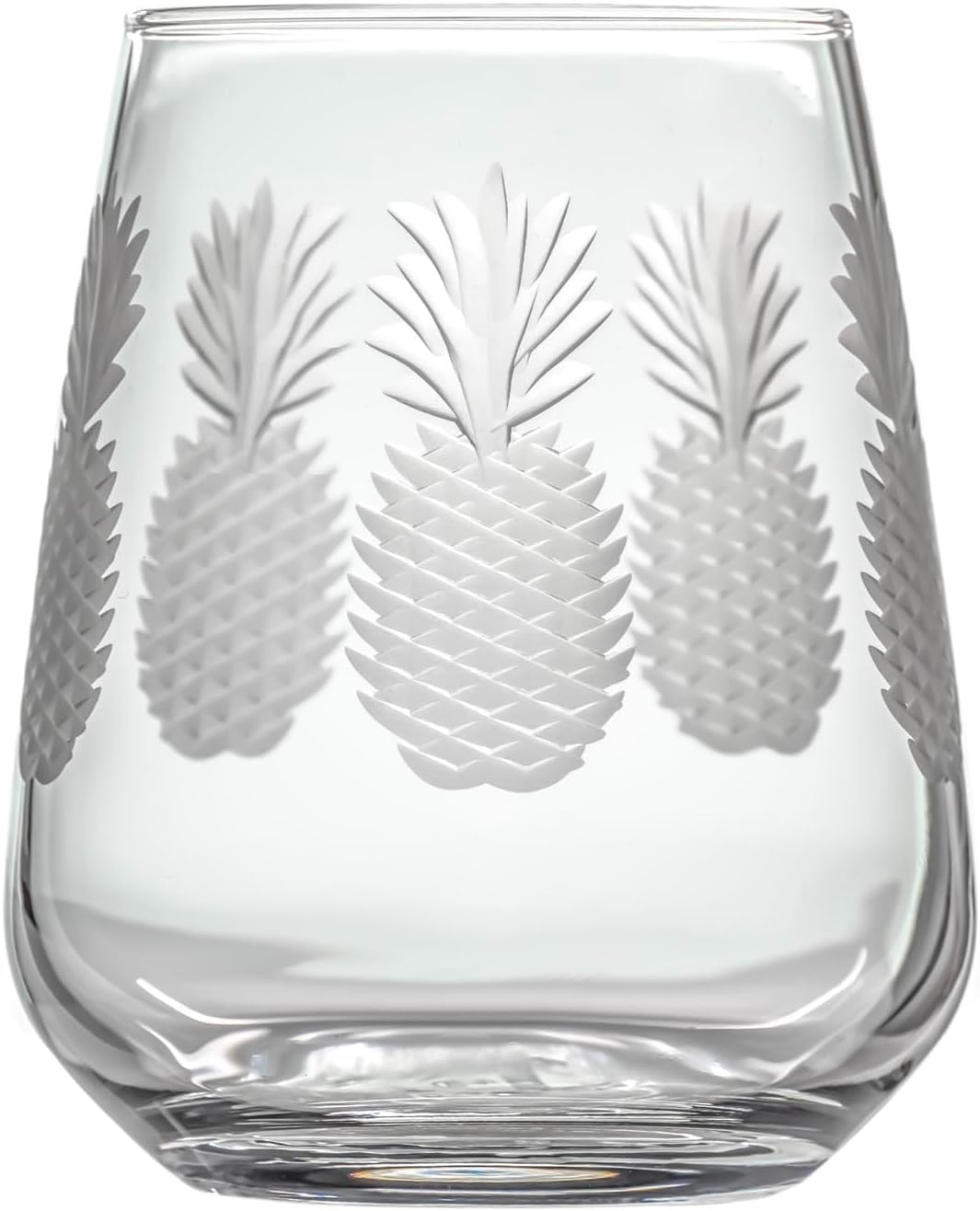Rolf Glass Fresh Pineapple Stemless Wine Glass | 15.75oz Stemless Tumblers | Lead-Free and Diamond-Wheel Engraved | Tropical Coastal Etched Glassware with Pineapple Design | Set of 4