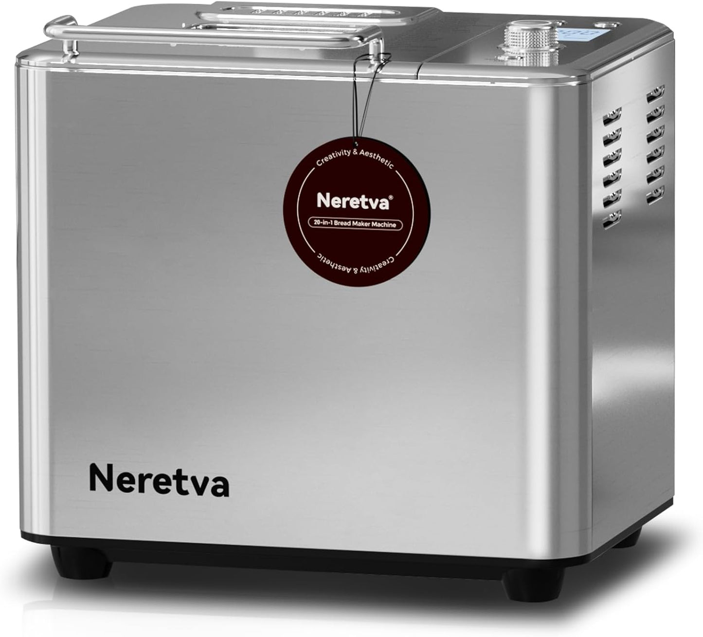 Neretva Bread Maker, 20-IN-1 2LB Bread Machine Dual Heater Bread Maker Machine Automatic with Nonstick Ceramic Pan, 15H Timer & 1H Keep Warm Set, Low Noise, Stainless Steel Breadmaker Recipe-Silver