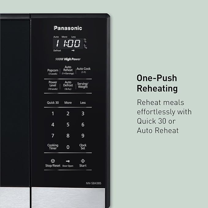 Panasonic NN-SB438S Compact Microwave Oven, 0.9 cft, Black Stainless Steel