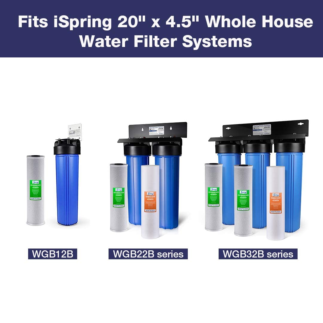 iSpring FC25B Whole House Water Filter, CTO Carbon Block, 20” x 4.5” for Sediment & Chlorine Removal