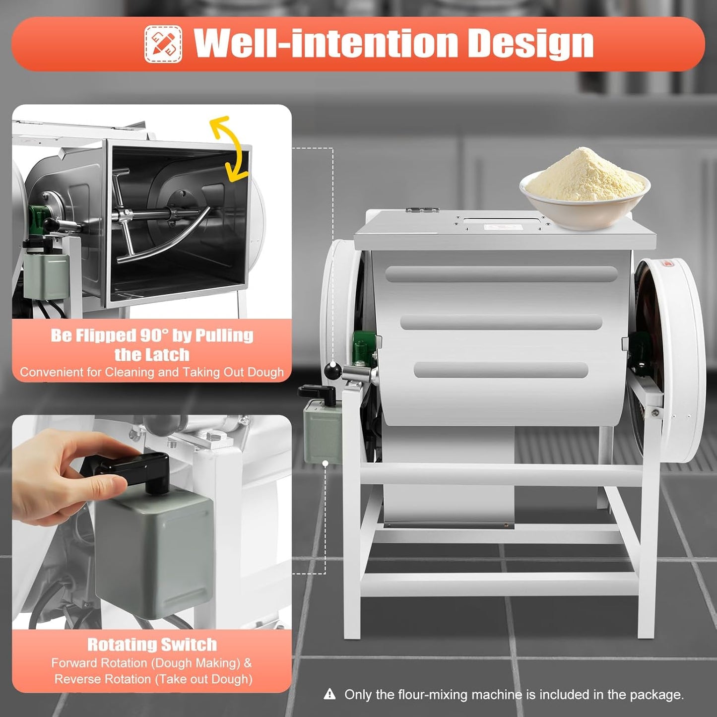 30QT 1500W Electric Dough Maker，Commercial Stand Dough Mixer Bread Maker Machine, Stainless Steel Heavy Duty Food Mixer for Bakery, Sliver