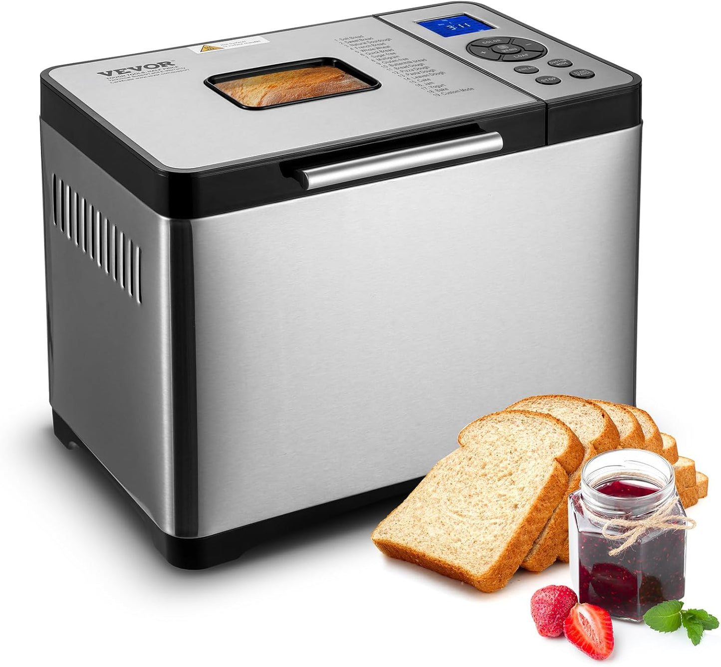 VEVOR Bread Maker, 19-in-1 2LB Dough Machine, Nonstick Ceramic Pan Automatic Breadmaker with Gluten Free Setting, Whole Wheat Bread Making, Digital, Programmable, 3 Loaf Sizes, 3 Crust Colors