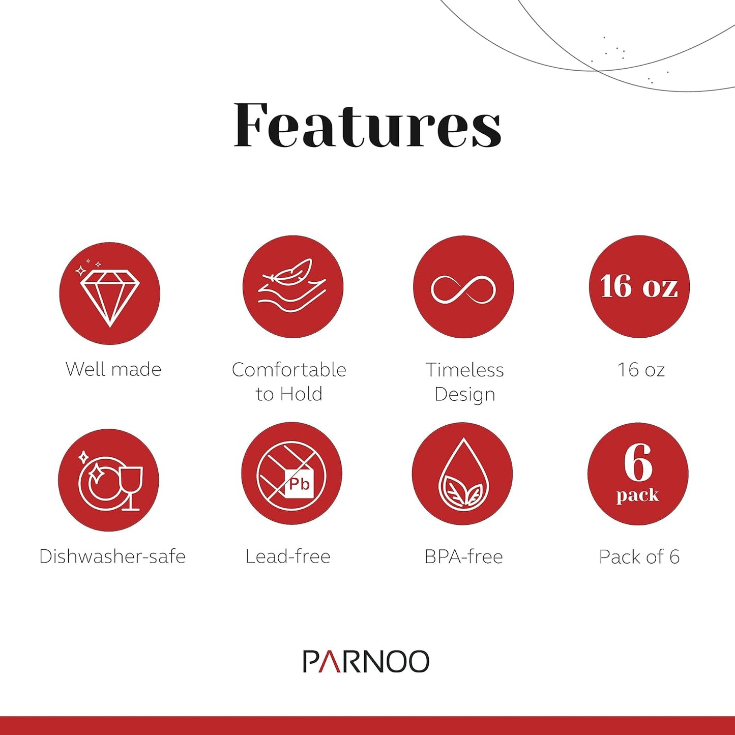 Pint Glasses Set of 6 - 16 oz Drinking Glasses Made for Cold Beverages - 16 oz Mixing Glass & Highball Set of 6 for Homes, Pubs & More - Freezer & Dishwasher-Friendly Cocktail Glasses, PARNOO