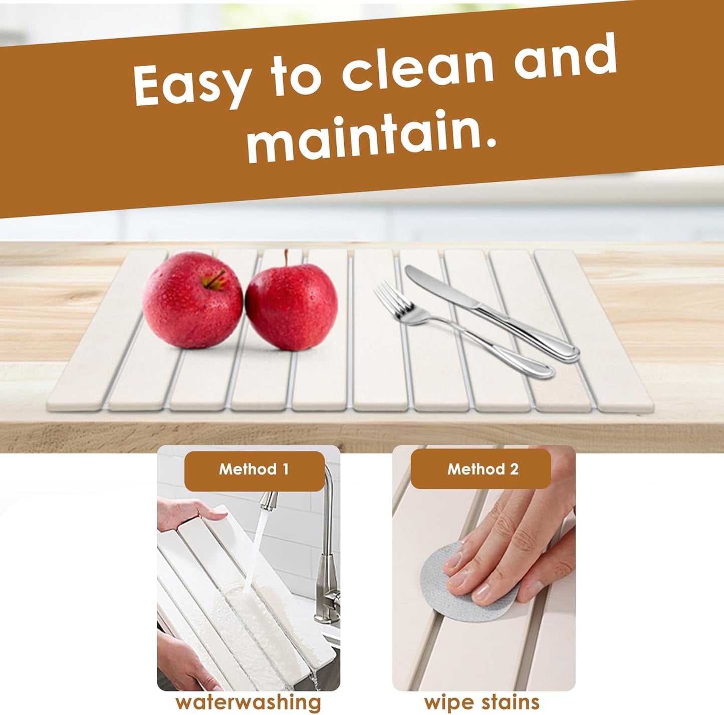 Large Stone Dish Drying Mat for Kitchen Counter 24”x16” Quick Dry & Super Absorbent Diatomaceous Earth Stone Drying Mat, Foldable, Sustainable Roll Away Dish Mat for Dishes, Bottles & Cups