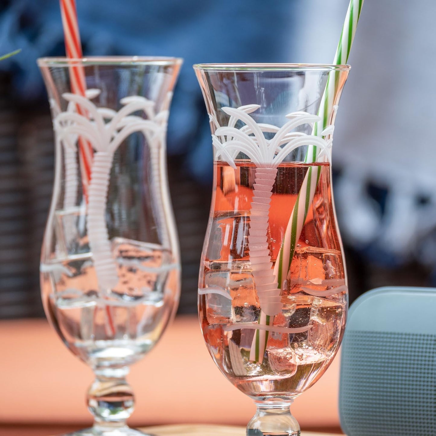 Rolf Glass Palm Tree Squall Hurricane Cocktail Glass | 18oz Coastal Glassware | Set of 2 Tropical Drink Glasses | Engraved and Lead-Free Crystal Glass | Designed and Engraved in the USA