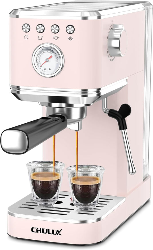 CHULUX Slim Espresso Machine with Milk Frother Steam Wand, 20 Bar Professional Italian Pump Espresso Coffee Machine for Home Cappuccino & Latte Maker, Pink