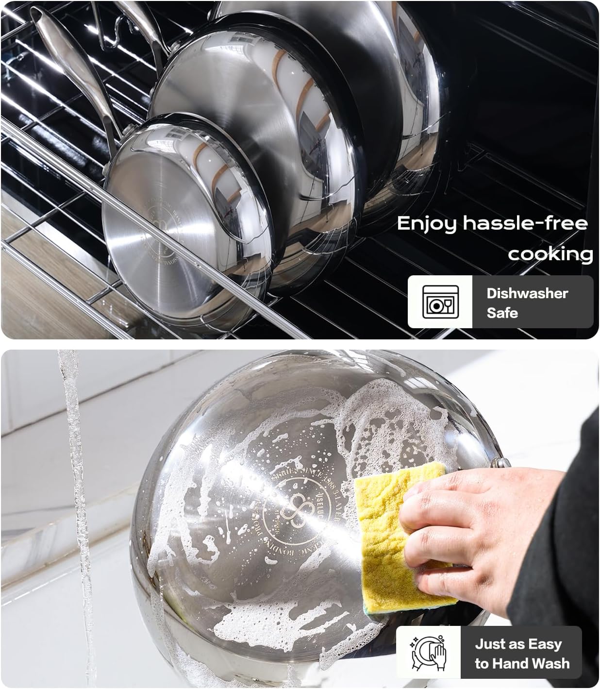 10 Inch Stainless Steel Frying Pan - 3 Ply Stainless Clad Skillet with Aluminum Core, Durable and Even Heating, Professional Cookware for Induction, All Stoves Compatiable Oven & Dishwasher Safe