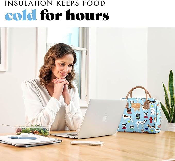 Fit & Fresh Insulated Lunch Bag for Women - Large Leakproof & Stain-Resistant Box With Containers, Zipper Closure - Bloomington, Dogs Theme