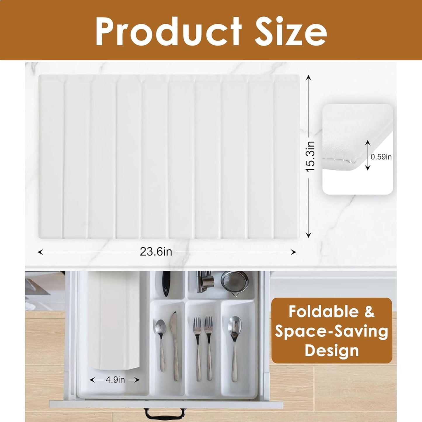 Large Stone Dish Drying Mat for Kitchen Counter 24”x16” Quick Dry & Super Absorbent Diatomaceous Earth Stone Drying Mat, Foldable, Sustainable Roll Away Dish Mat for Dishes, Bottles & Cups