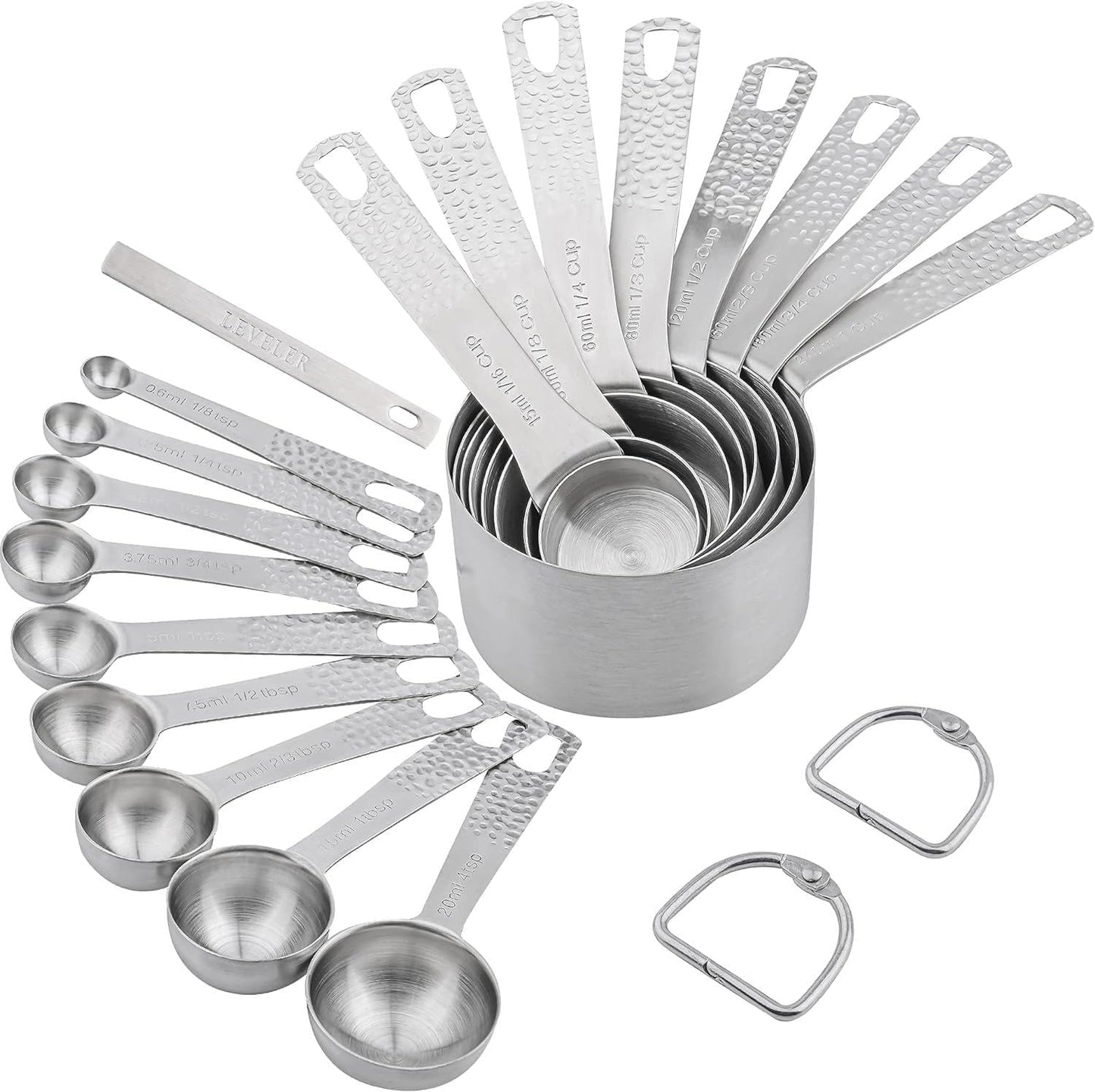 Smithcraft Measuring Cups and Spoons Set, 18 Piece 18/8 Stainless Steel Measuring Cups and Spoons Set for Dry & Liquid, Metric & US Metal 8Measure Cup and 9 Spoon & Leveler for Baking & Kitchen