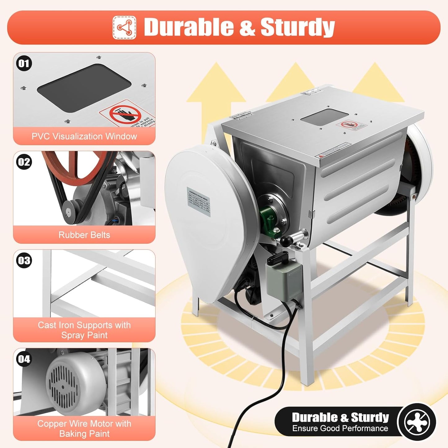 30QT 1500W Electric Dough Maker，Commercial Stand Dough Mixer Bread Maker Machine, Stainless Steel Heavy Duty Food Mixer for Bakery, Sliver