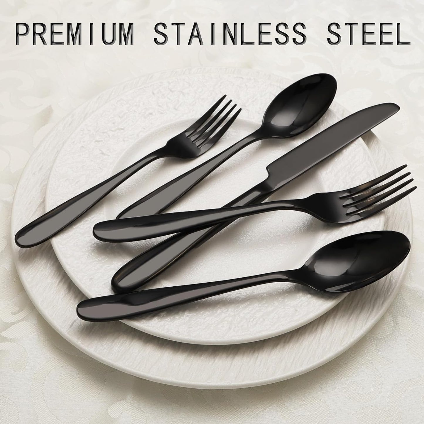 20-Piece Black Silverware Set, Flatware Set for 4, Food-Grade Stainless Steel Tableware Cutlery Set, Mirror Finished Utensil Sets for Home Restaurant, Forks Spoons and Knives Set, Dishwasher Safe