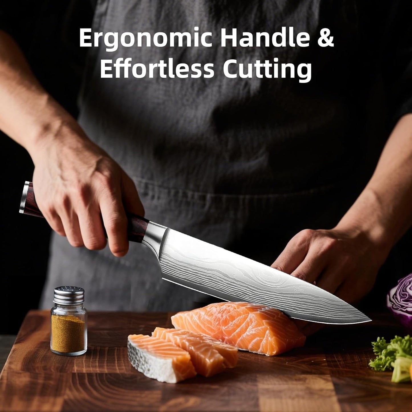 Professional Chef Knife - 8 Inch High Carbon Stainless Steel Kitchen Knife with Ergonomic Pakkawood Handle for Precise Cutting
