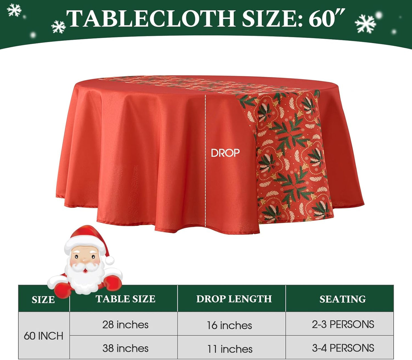 Christmas Tablecloth Round 60 Inch 1 Pack Waterproof, Machine Washable Checkered Polyester Table Cover for Xmas Party, Winter Holiday Home Decoration in Festive Red 1pack