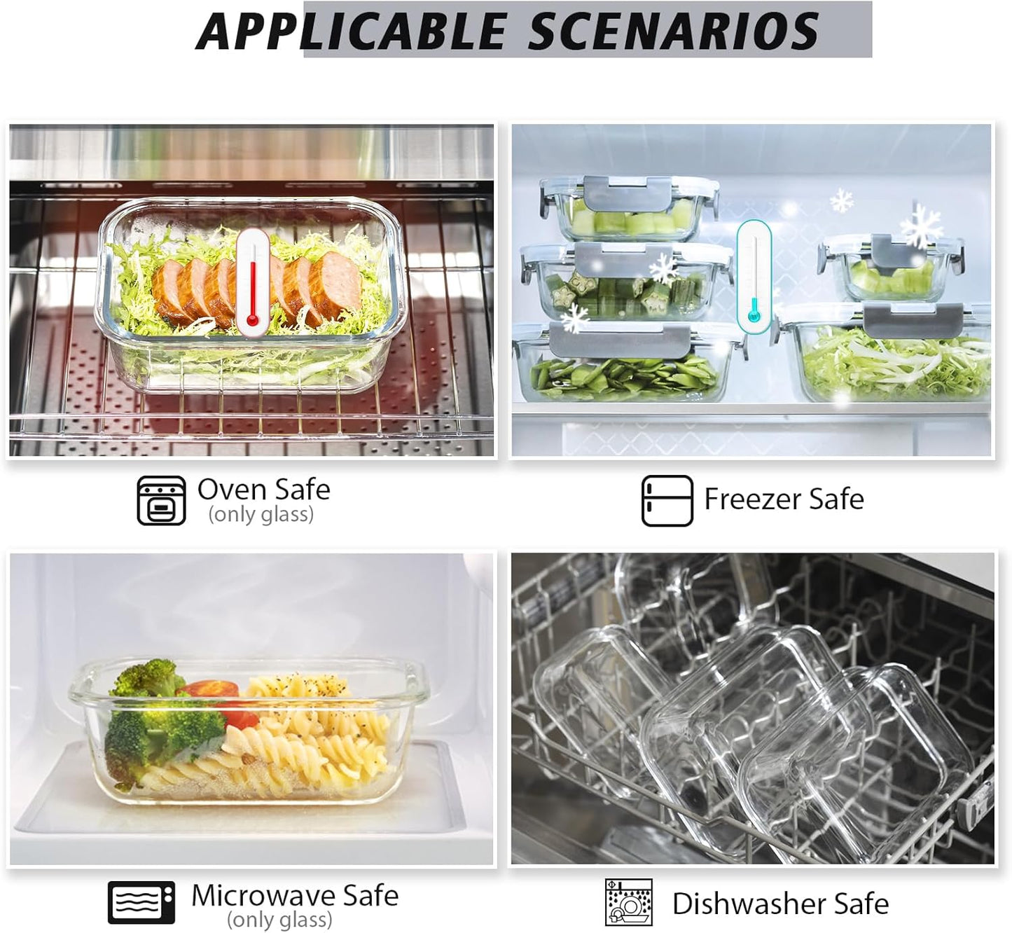 12 Pack Glass Food Storage Containers with Lids, Glass Meal Prep Containers Set with Leak Proof Lids, Airtight Lunch Container for Kitchen, Microwave, Oven, Freezer, Dishwasher Safe, Bpa free