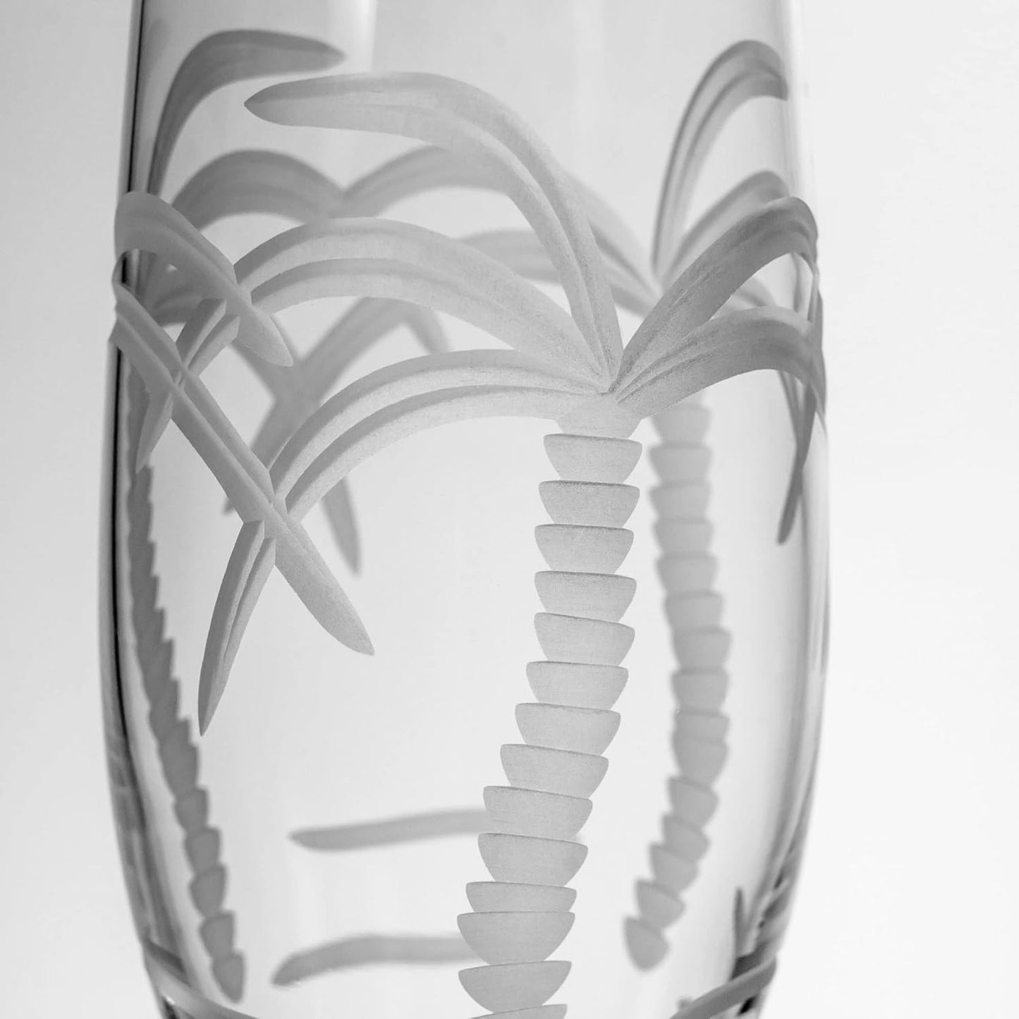 Rolf Glass Palm Tree Champagne Flute | 8oz Toasting Flute Glasses | Lead-Free and Diamond-Wheel Engraved Crystal Glass | Tropical Island-Inspired Design | Made in America | Set of 4