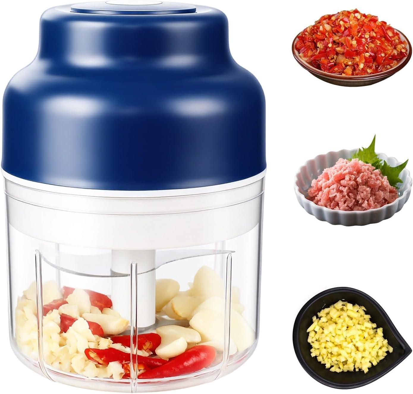 Electric mini garlic mincer set,2025 new small garlic mincer, electric food chopping tool, USB charging, wireless vegetable grinder, suitable for ginger, pepper, fruit(250ml)