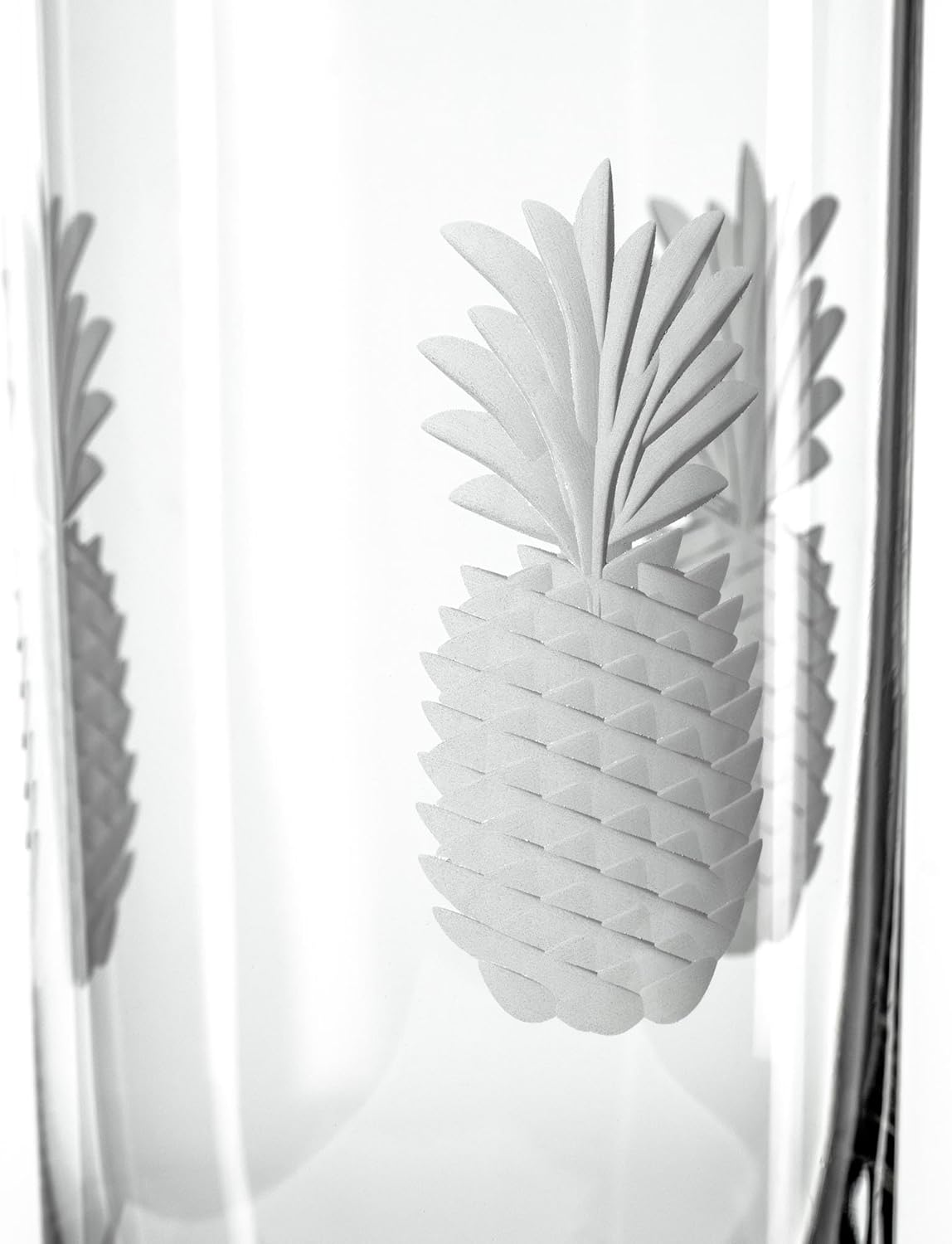 Rolf Glass Fresh Pineapple Highball Glass | 15oz Cooler Glasses | Lead-Free and Diamond-Wheel Engraved | Heavy Base, Thick Glass | Made in the USA | Tropical Etched Pineapple | Set of 4