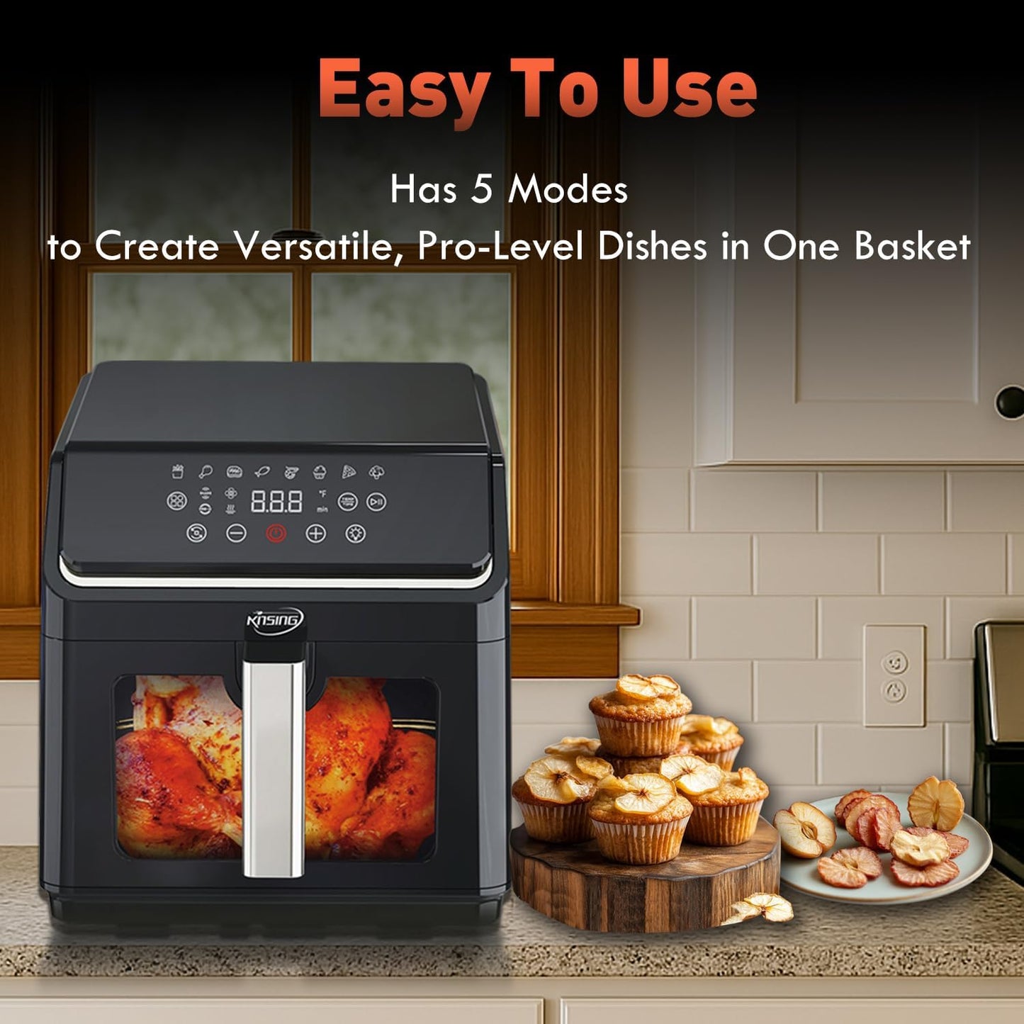 Air Fryer with Window Visible 8-in-1,8.7-Qt Large space,85% Less Oil,Roast, Bake, Dry, Reheat, Frozen, Broil,160-400℉ Even Results With Precise Temperature Control,Dishwasher-Safe