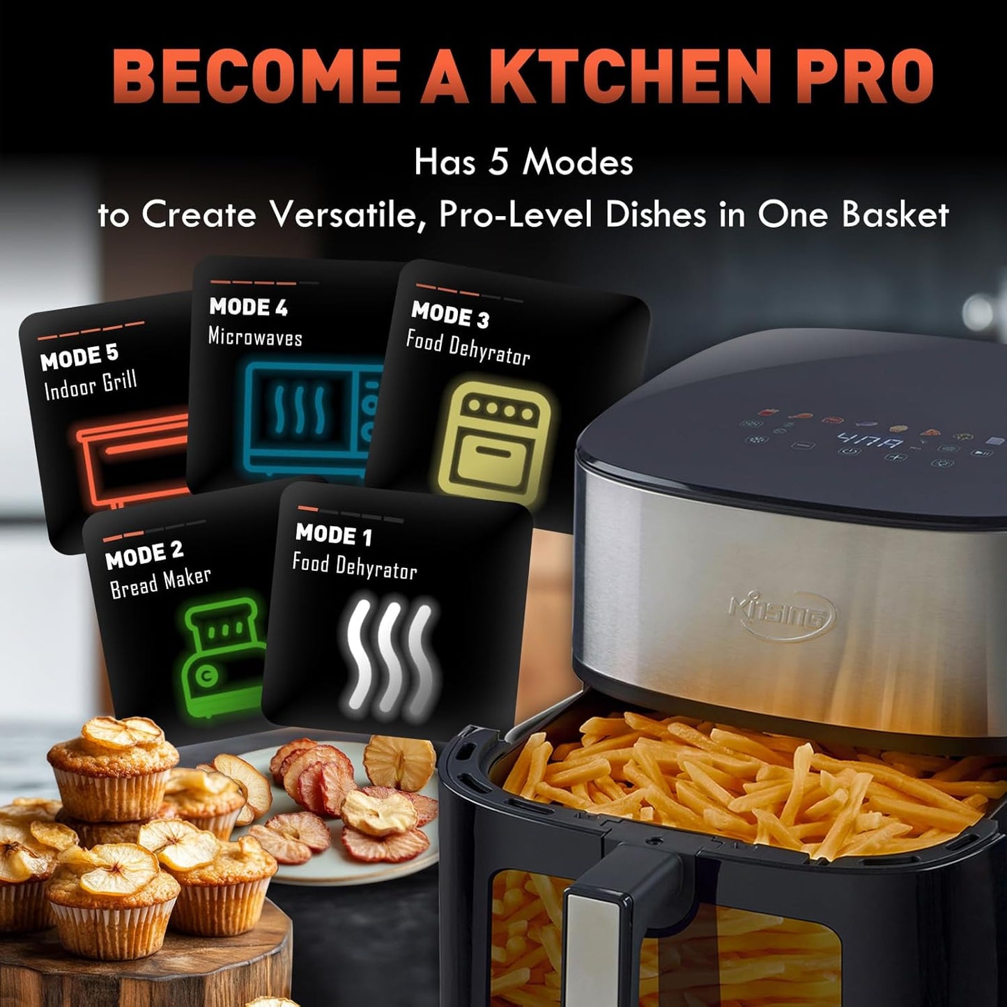 Air Fryer 8 in 1, XL 8.5 QT Large Airfryer with View Windows,MAX 400℉ for Crispy, 85% Less Oil, Fast Roast, Preheat, Shake, Bake, Non-Stick Basket for Easy Clean, With Professional Recipes
