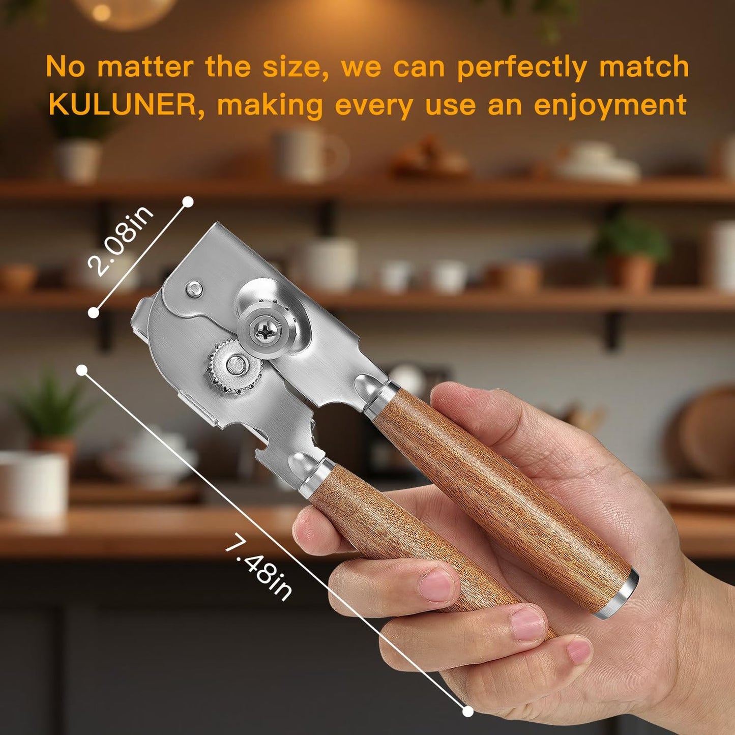 Upgraded Efficient Manual Can Opener - Selected Solid Wood Handle, Sharp and Smooth Blade Edge, Portable Design, Easy-Open Large Knob, Versatile for Various Bottle Caps(Aosuan)