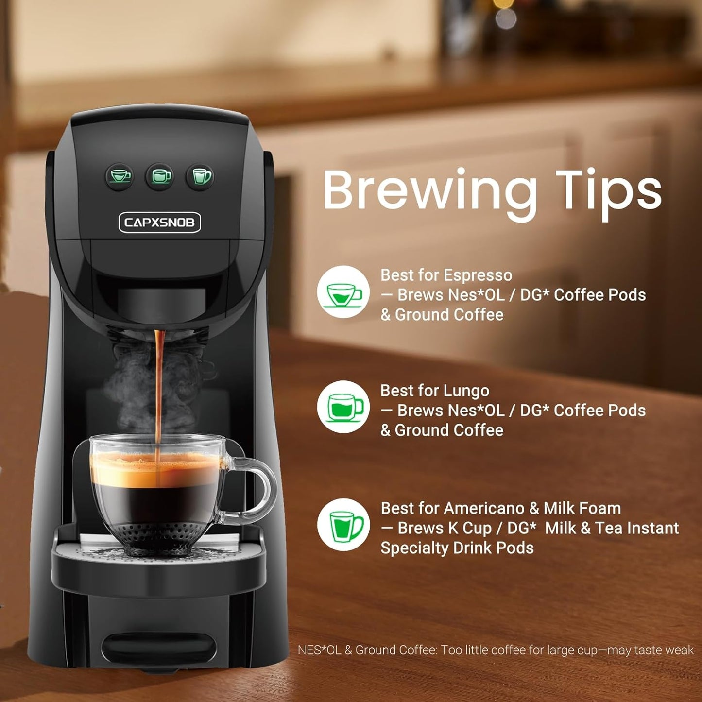 Warriors1 Single Serve Coffee Maker for Keurig K Cup, Espresso Machine for Nespresso Original, Dolce Gusto Pod, Ground Coffee, Cappuccino & Latte Coffee Machine, 20 Bar Espresso Maker, 3 Brew Sizes