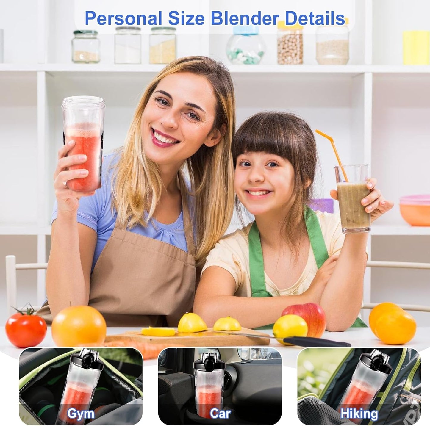 Portable Blender for Shakes and Smoothies, 20oz Rechargeable Electric Protein Shaker Bottle with 6 Leaf Blade, Travel Lid, Mini Small Personal Juicer Blender Cup for Gym, Travel, Kitchen, Office, Home