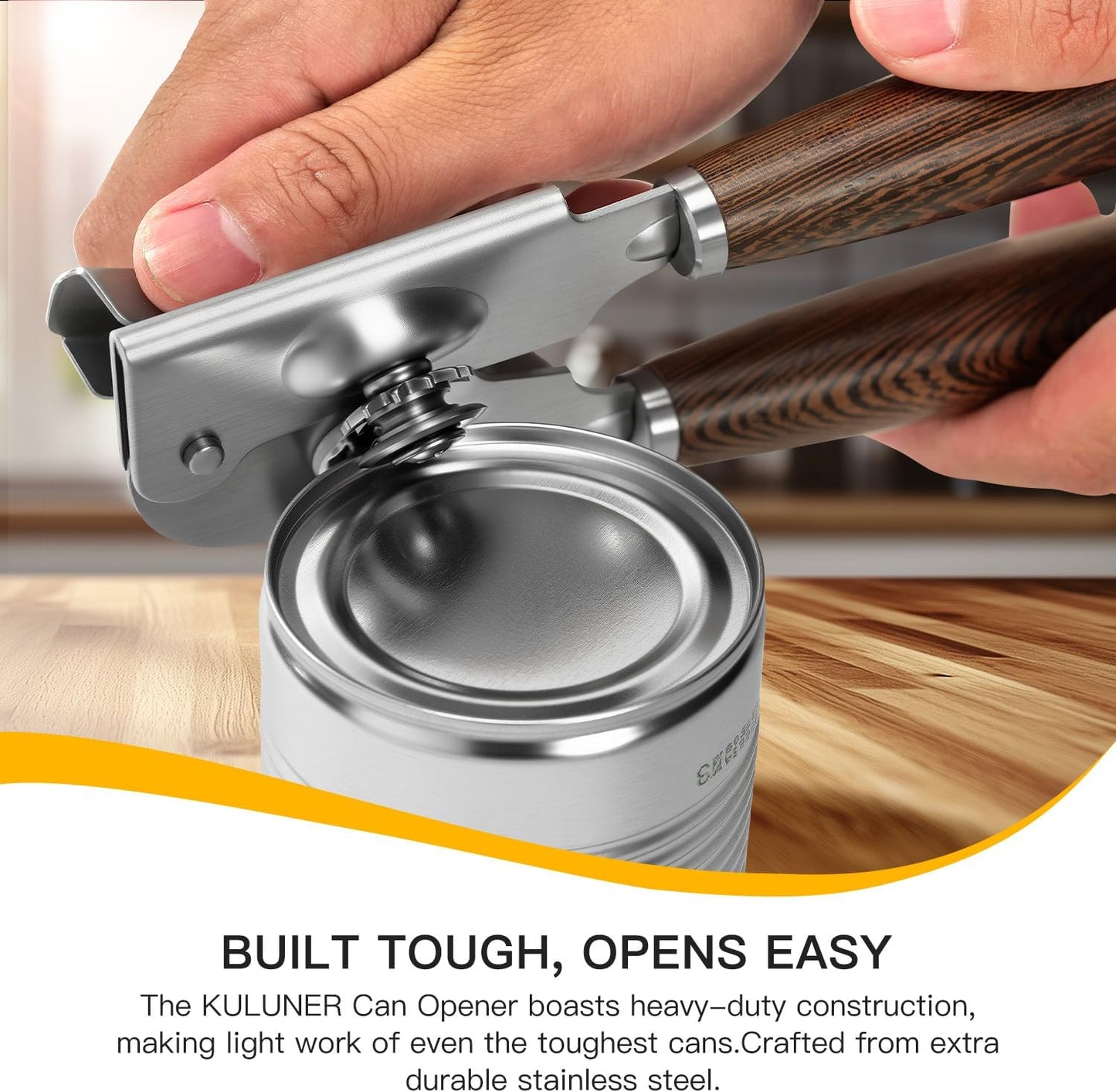 Upgraded Efficient Manual Can Opener - Selected Solid Wood Handle, Sharp and Smooth Blade Edge, Portable Design, Easy-Open Large Knob, Versatile for Various Bottle Caps(Wenge)