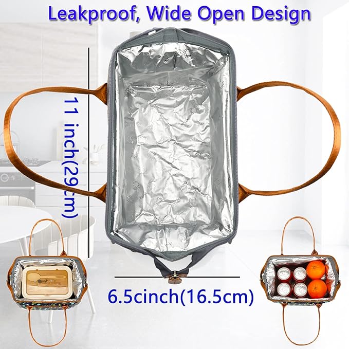 FlowFly Insulated Lunch Bag for Women, Men, Large and Reusable, Handle, Work and Travel Tote and Meal Prep Organizer, Cactus