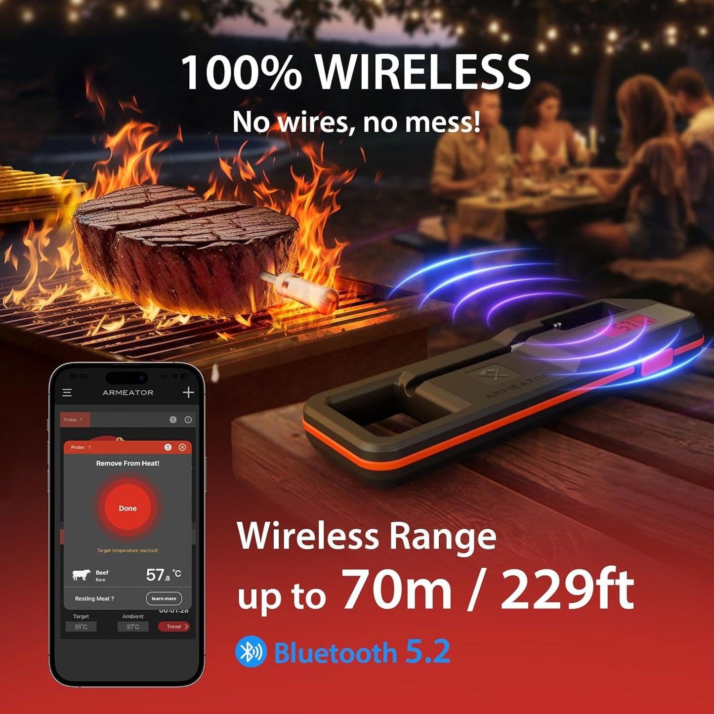 Smart Meat Thermometer Digital App | Instant Read Food Thermometers for Grill Cooking | Perfect for Steak, Chicken, Turkey | WiFi Unlimited for BBQ,Oven, Smoker, Air Fryer | Kitchen Gadgets Essentials