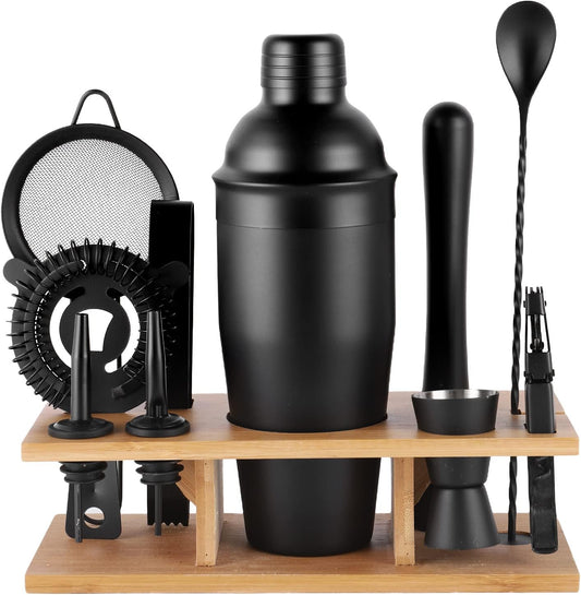 11Pcs-Cocktail Shaker Set Black Bartending Kit 25oz Cocktail Bar Set Cocktail Mix Drink Making Kit Professional Bar and Home Drink Bar Tools for Bartender(Matte Black)