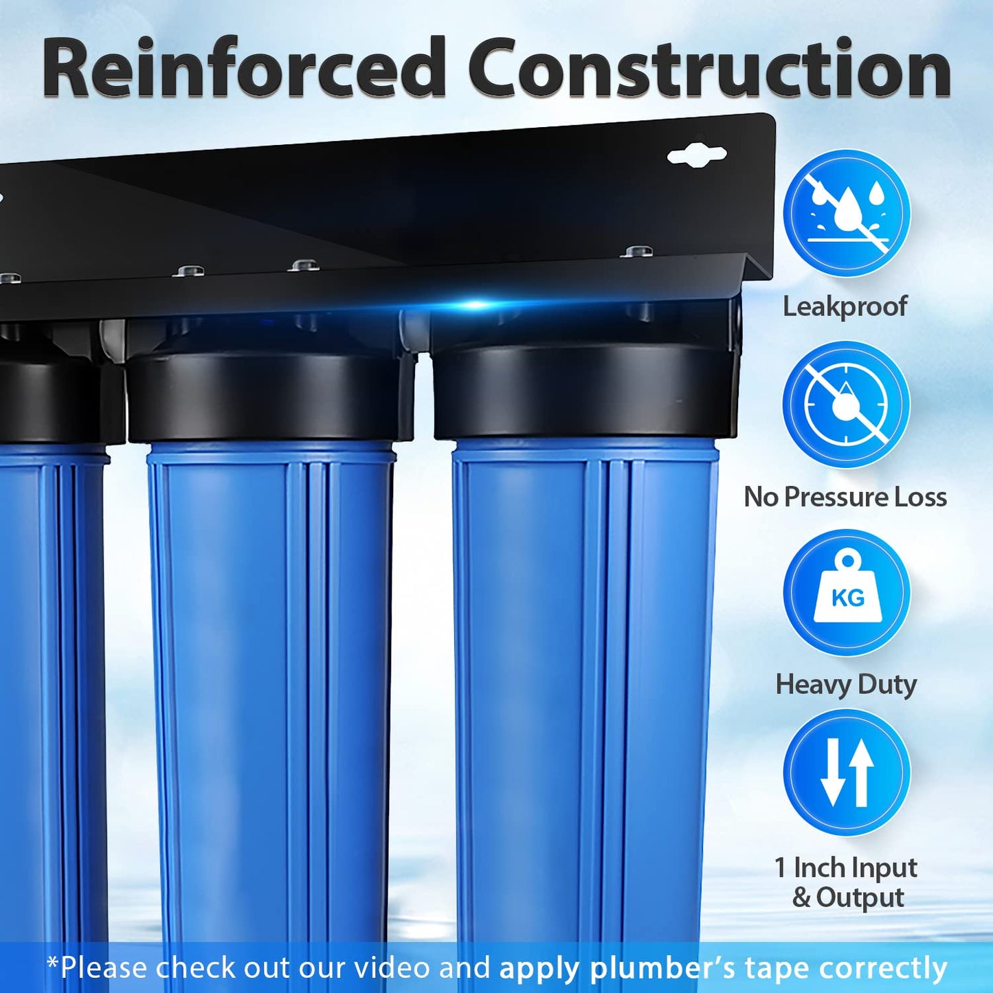 iSpring WGB32B-KS Whole House Water Filter System, 3-Stage Filtration, Reduces Heavy Metals, Hydrogen Sulfide, Chlorine, Chloramine, Sediments