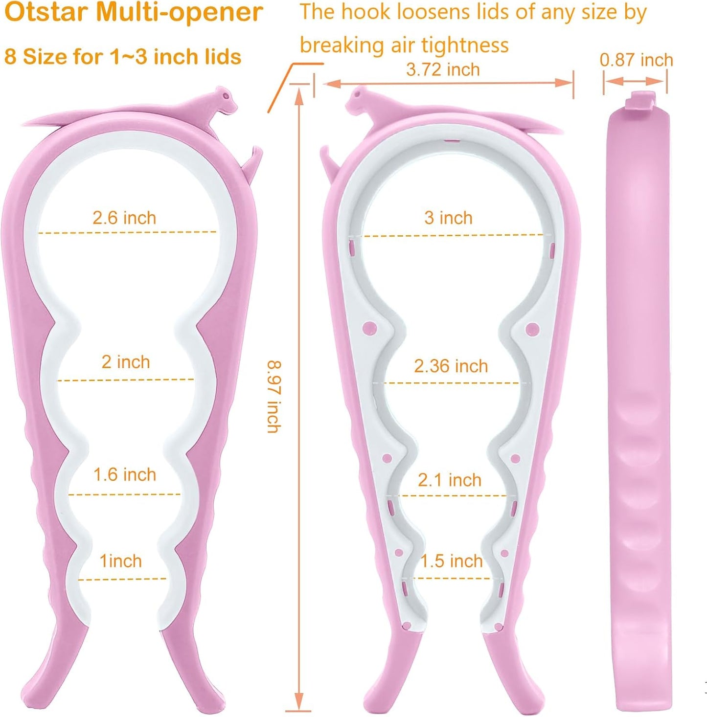 Otstar Jar Opener Bottle Opener and Can Opener for Weak hands, Seniors with Arthritis and Anyone with Low Strength, Mutil Jar Opener Get Lids Off Easily (Pink)