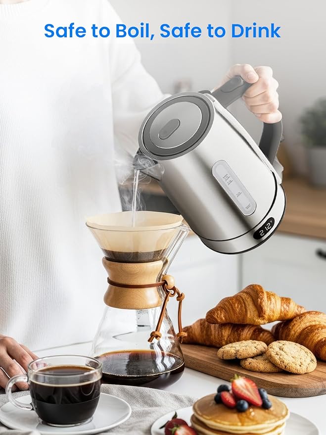 Kismile Electric Kettle, Water View Window, 7 Adjustable Temp Settings & 2h Keep Warm, Auto Shut-Off, 1.7L 1500W Water Boiler for Coffee & Tea, Stainless Steel