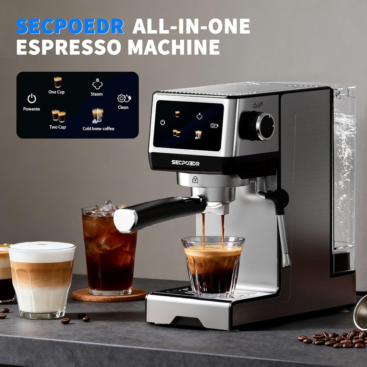 Espresso Machine, 20 Bar Cappuccino Machines with Milk Frother for Home, Compact Espresso Maker & Stainless Steel Coffee Machine for Cappuccino, Latte, Cold Brew, Silver
