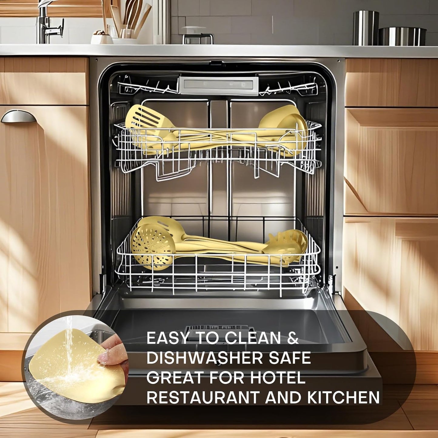 Lazycorner Kitchen Utensil Set 9-Piece Stainless Steel 304 Polished Mirror Finish Cooking Spoons, Slotted Spoon, Turner, Spatula, Pasta Spoon– Dishwasher Safe, Rust-Resistant