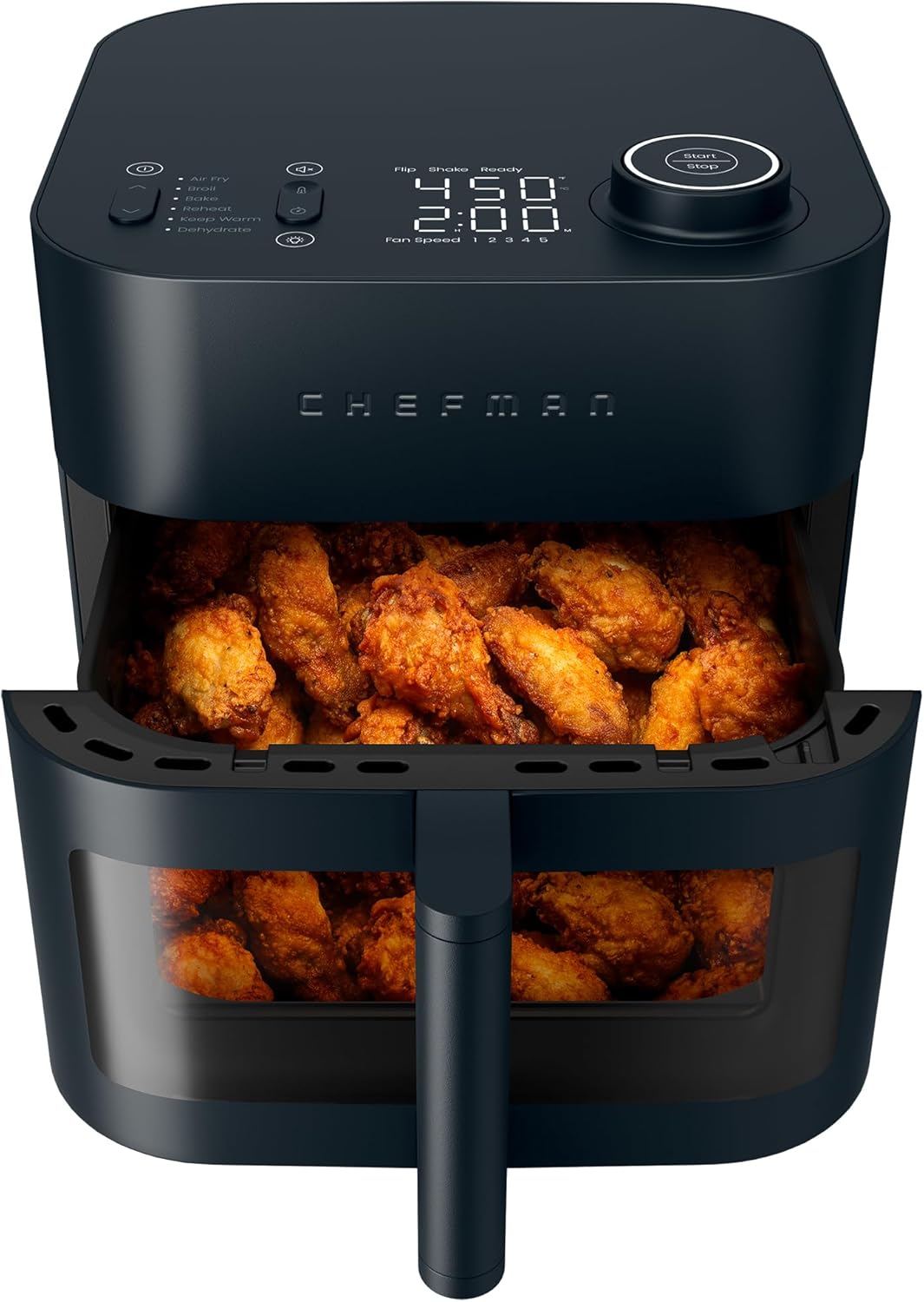 Chefman Crispinator Air Fryer 6-in-1 with 8 Qt capacity, 450°F Max Temp with TurboFry Pro Technology for Fast and Even Results, Viewing Window, Nonstick Ceramic Basket