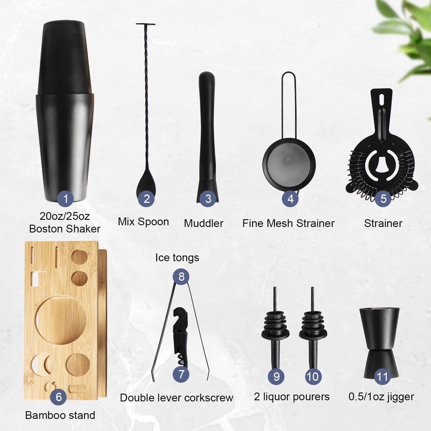 11Pcs-Cocktail Shaker Set Stainless Steel Bartending Kit 25oz Boston Shaker Bar Set Cocktail Mix Drink Making Kit Professional Bar and Home Drink Bar Tools for Bartender(Matte Black)