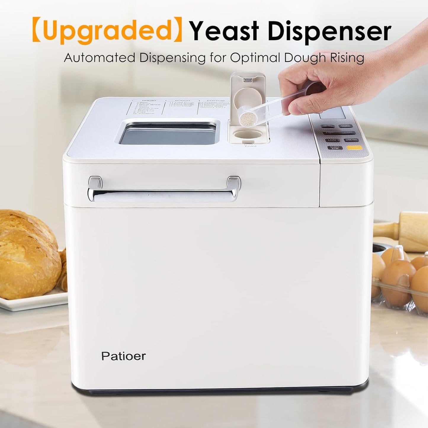 2LB Bread Maker with Yeast & Nut Dispenser, 21-in-1 Programmable Compact Bread Machine 3 Loaf Sizes 3 Crust Colors