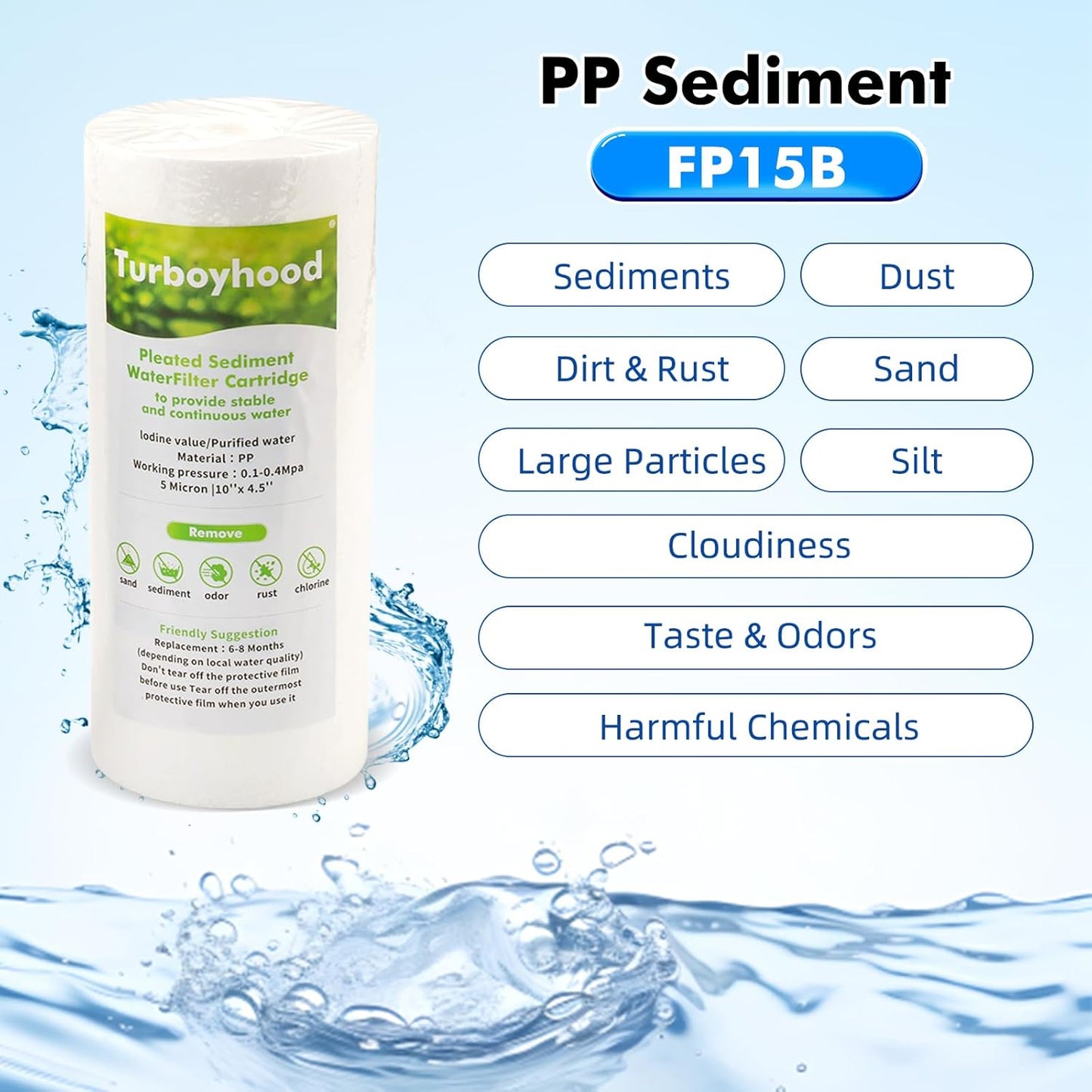 Whole House Water Filter Housing with PP Cotton Cartridge, Fits 10"x4.5" Sediment or Carbon Filters, Heavy-Duty Pre-Filtration System for Well or City Water, 1" NPT Port