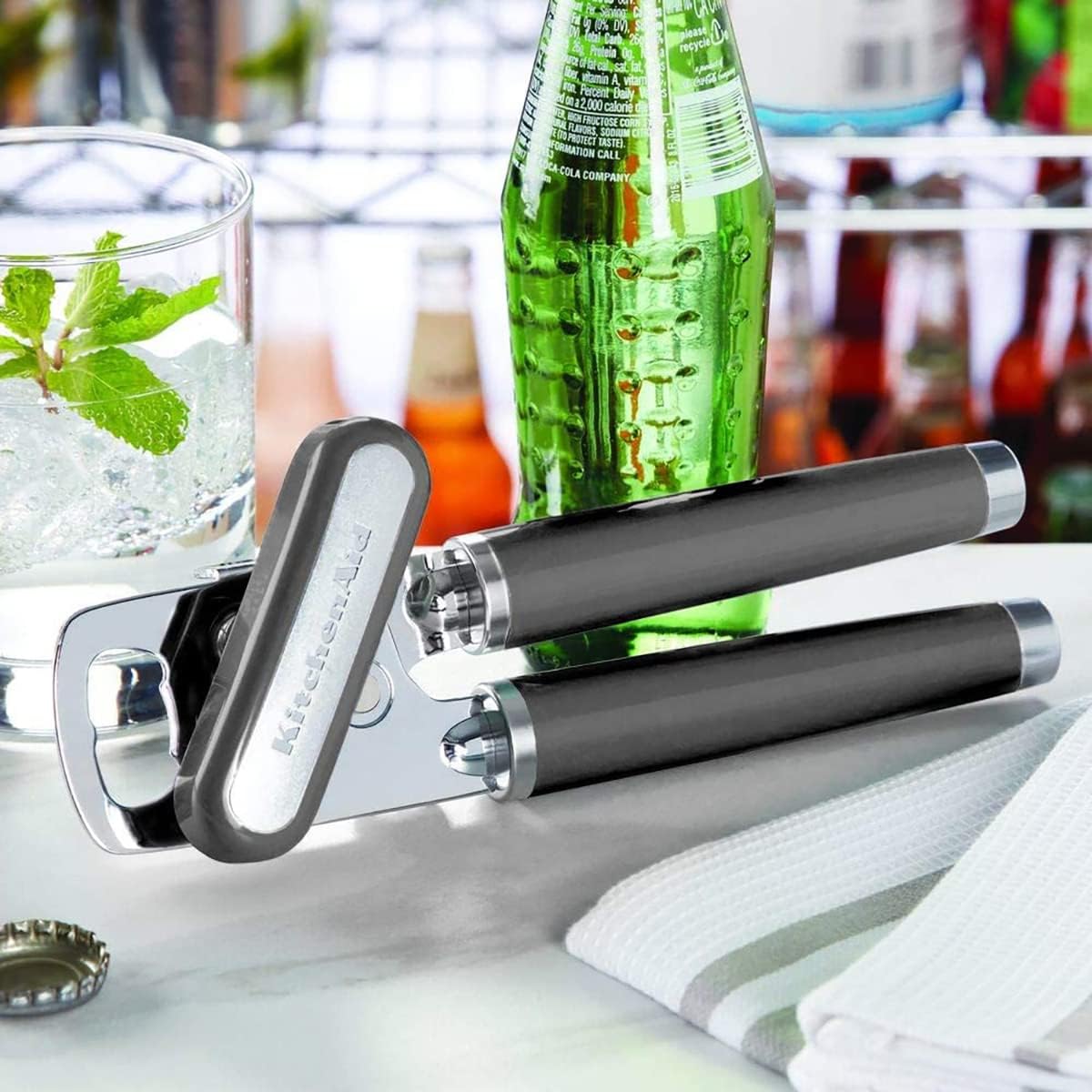 KitchenAid Classic Multifunction Can Opener and Bottle Opener Easy to Use, Razor Sharp Stainless Steel Cutting Wheel, Soft Ergonomic Handles, Gray