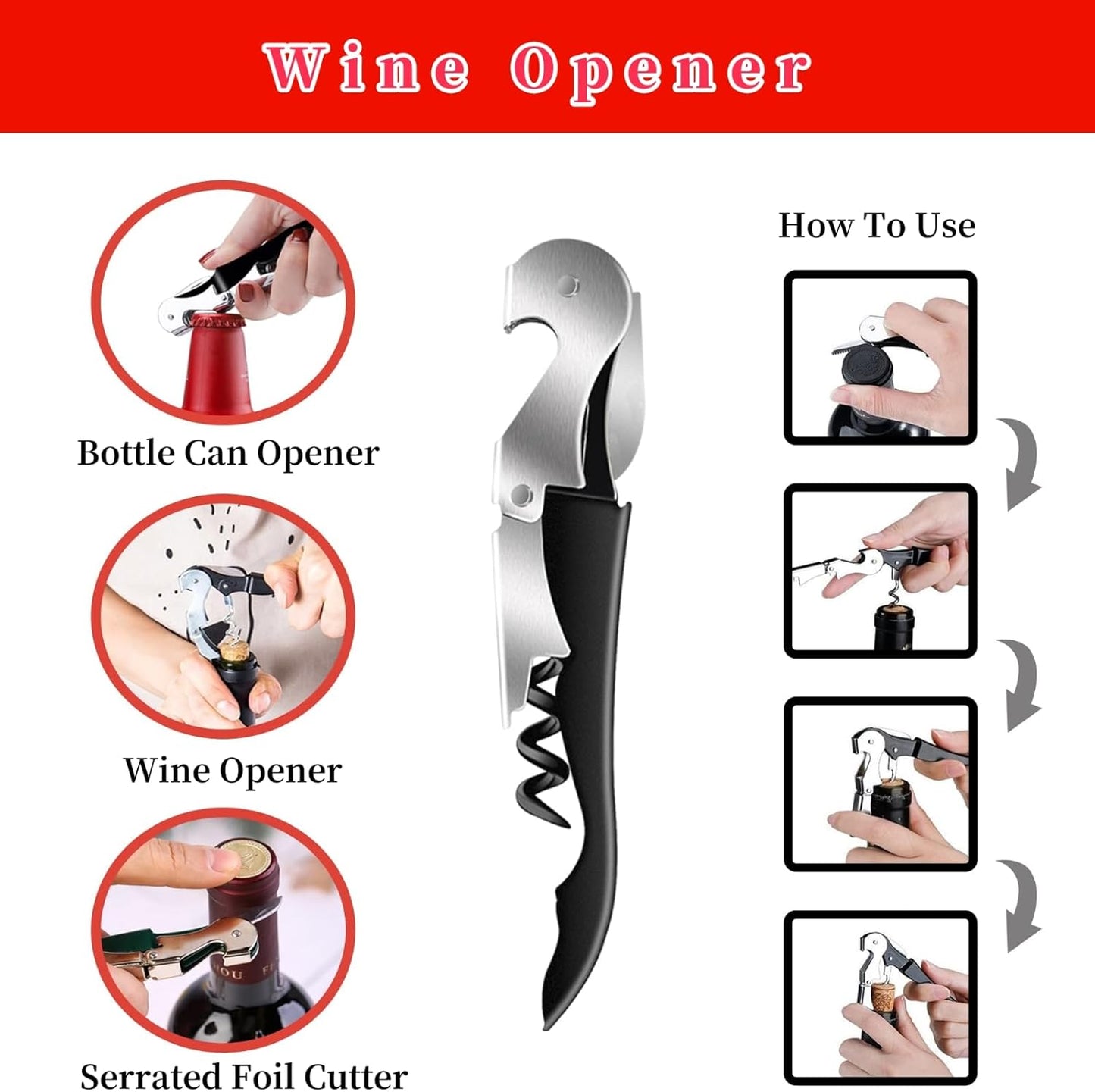 Bloss Anti-skid Jar Opener Can Opener Kitchen Grippers,4 in 1 Multi Function Bottle Opener Lid Opener for Seniors with Arthritis, Caps and Bottles Kitchen Gadgets For Small Hands or Seniors,Black Red