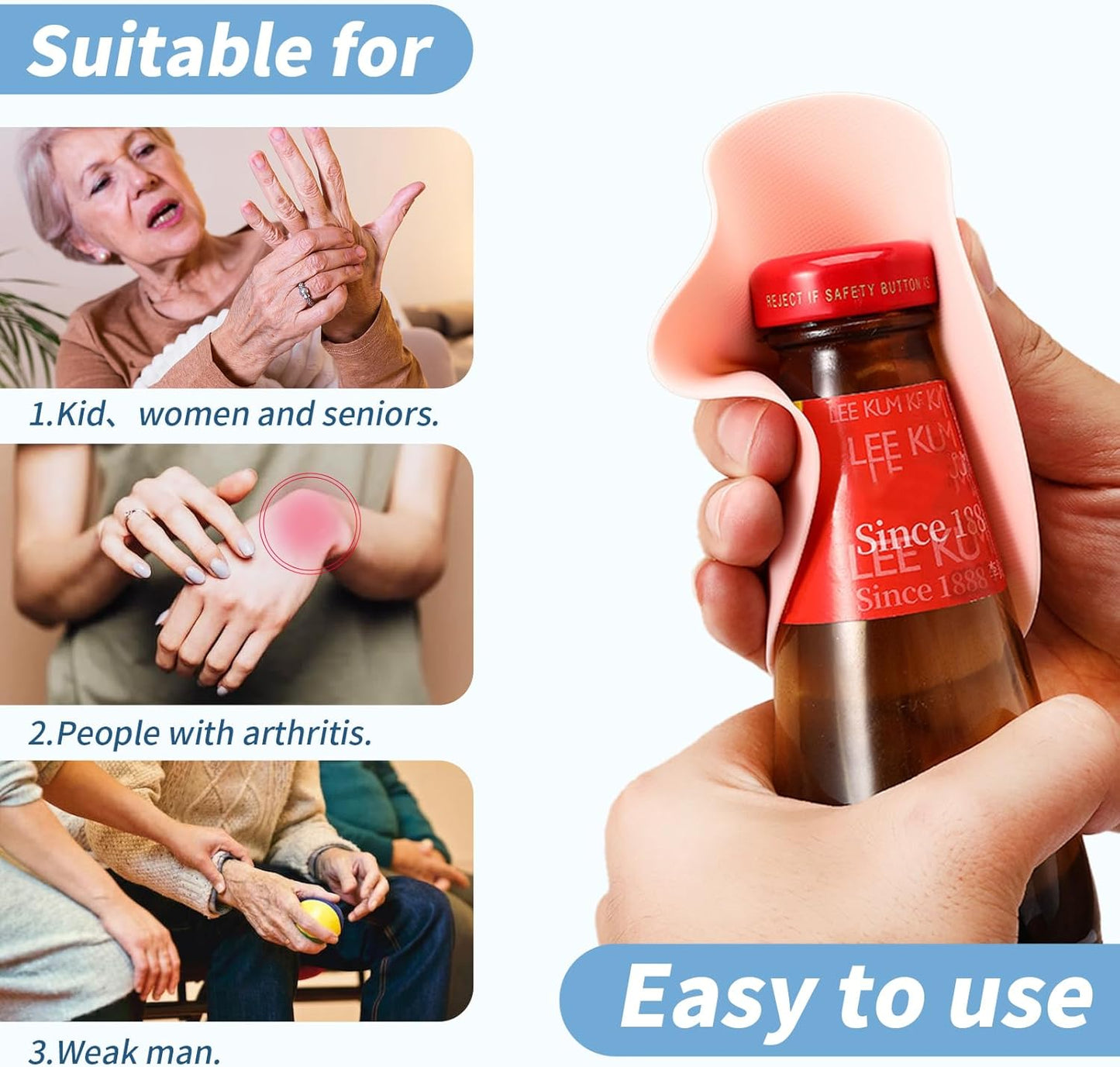 4PCS Rubber Jar Opener, Multifunctional Jar Gripper Pads, Heat Insulation Pad Kitchen Coasters for Elderly Senior Suffering from Weak Hands Arthritis，4 Colors