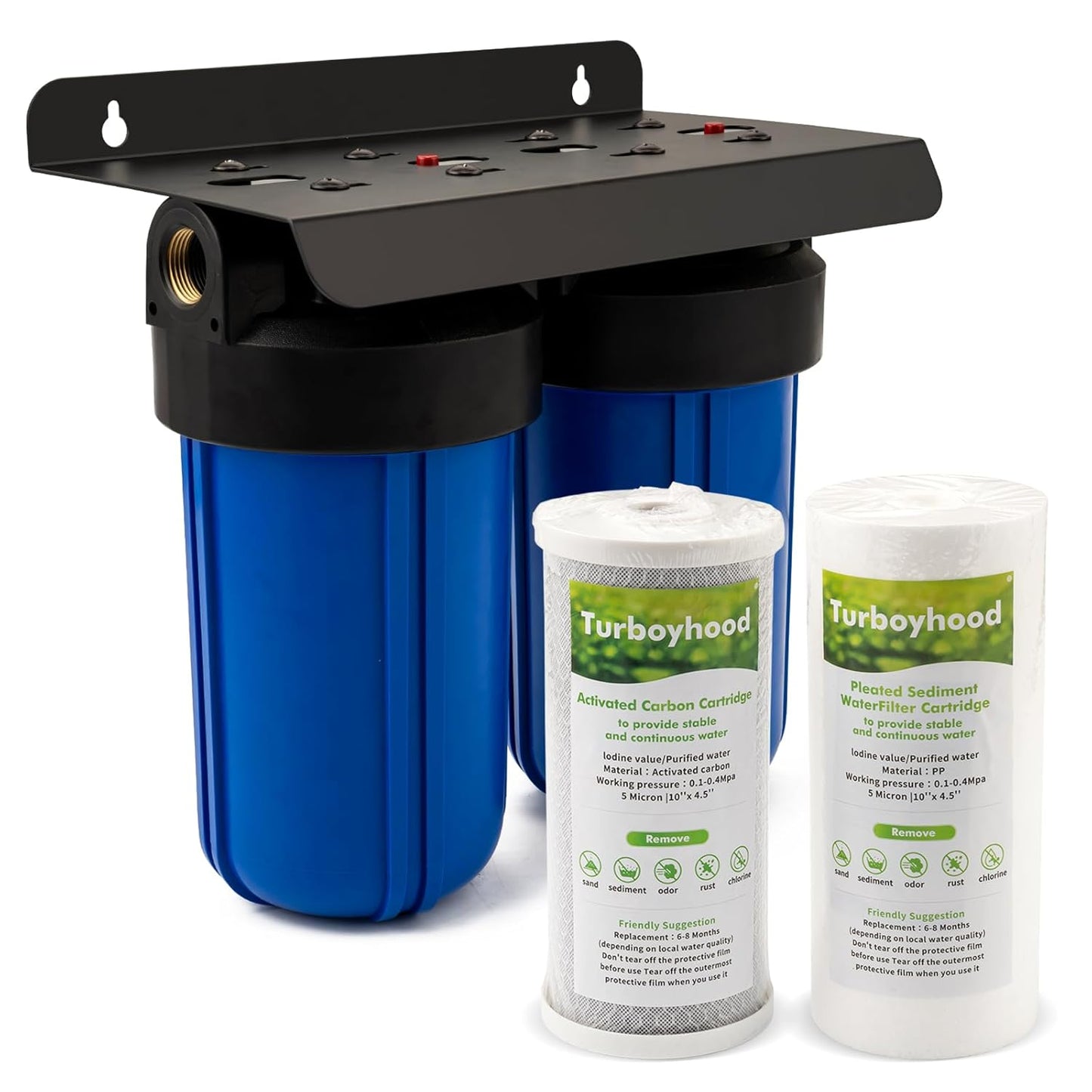 Whole House Water Filter System with Carbon and Sediment Filters, 5-Stage Filtration, Reduces Lead, Chlorine, Odor & Taste, 1" Inlet/Outlet