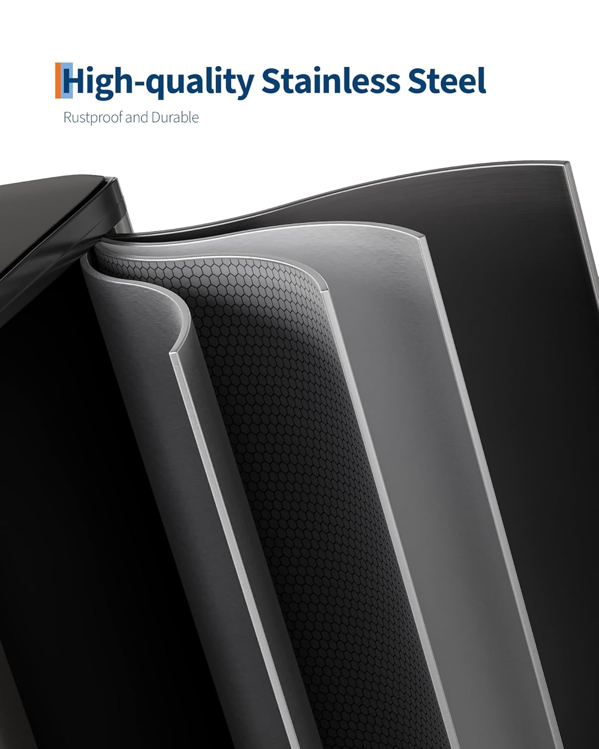 GarveeHome Dual Compartment Stainless Steel Trash Can, 16 Gal (2 x 8 Gal) Double Kitchen Recycling Bin with Lid, Step-On, Removable Inner Buckets, Liner Rim, Black