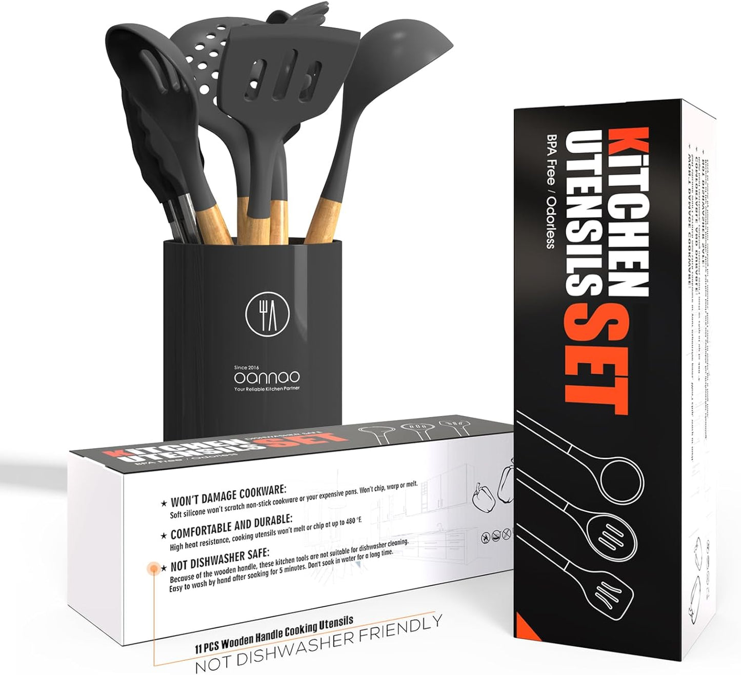 Silicone Cooking Utensils Kitchen Utensil Set - 446°F Heat Resistant Silicone Kitchen Utensils Set, Spatula,Turner Tongs, Spoon, Brush, Whisk,Kitchen Gadgets for Nonstick Cookware, BPA Free (Gray)