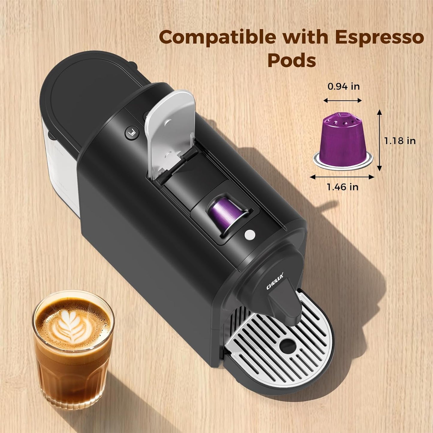 CHULUX Mini Espresso Machine, 20 Bar Single Cup Coffee Maker, Dual Brew Modes for Espresso and Lungo, 1400W Fast Brewing, Mystic Black (Upgrade Model)