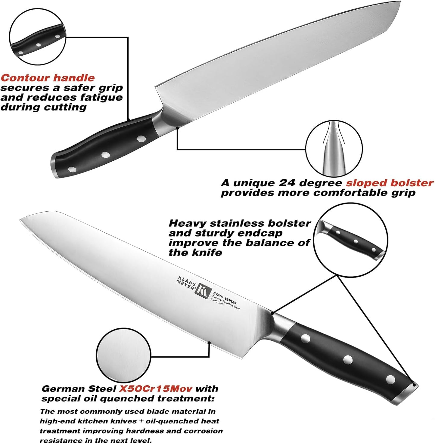 Klaus Meyer Stahl 19 Piece High Carbon Exclusive German Steel Knife Block Set (Black)